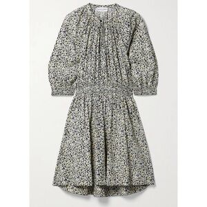Apiece Apart Cobano Organic Cotton-Voile Floral Mini Dress Shirred Waist XS